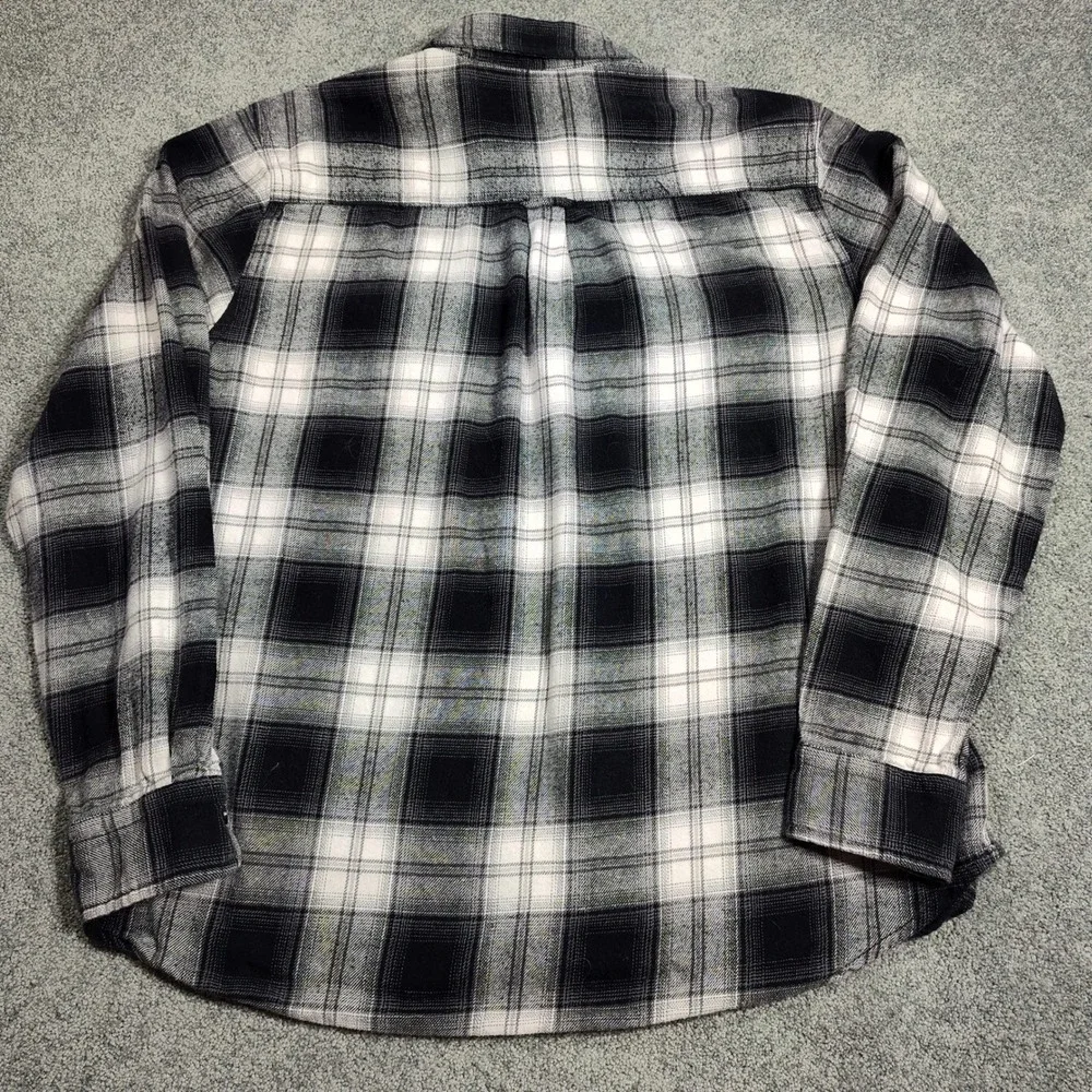 Woolrich Men's Flannel Shirt XL Black White Plaid Long Sleeve Button Up